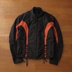 NexGen Women's Black Orange Nylon Textile Racer Bomber Jacket XL Rider Moto